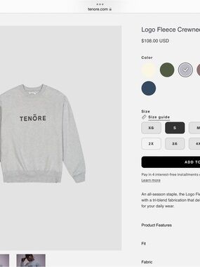 Tenore Logo Fleece Crewneck Sweater - Gray $108